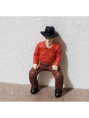 Safari Ltd Sitting Cowboy Figure - Red Shirt Black Hat Farm Western Toy